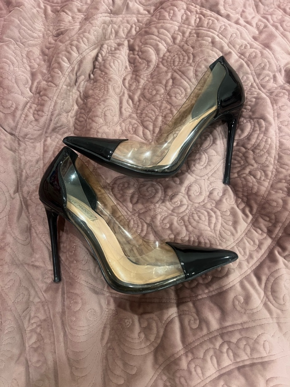 Transparent Panel Pointed-Toe Stiletto Heels - Black